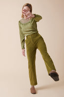 Pantalon En Velours Taille Haute Pyrex - Vert Olive