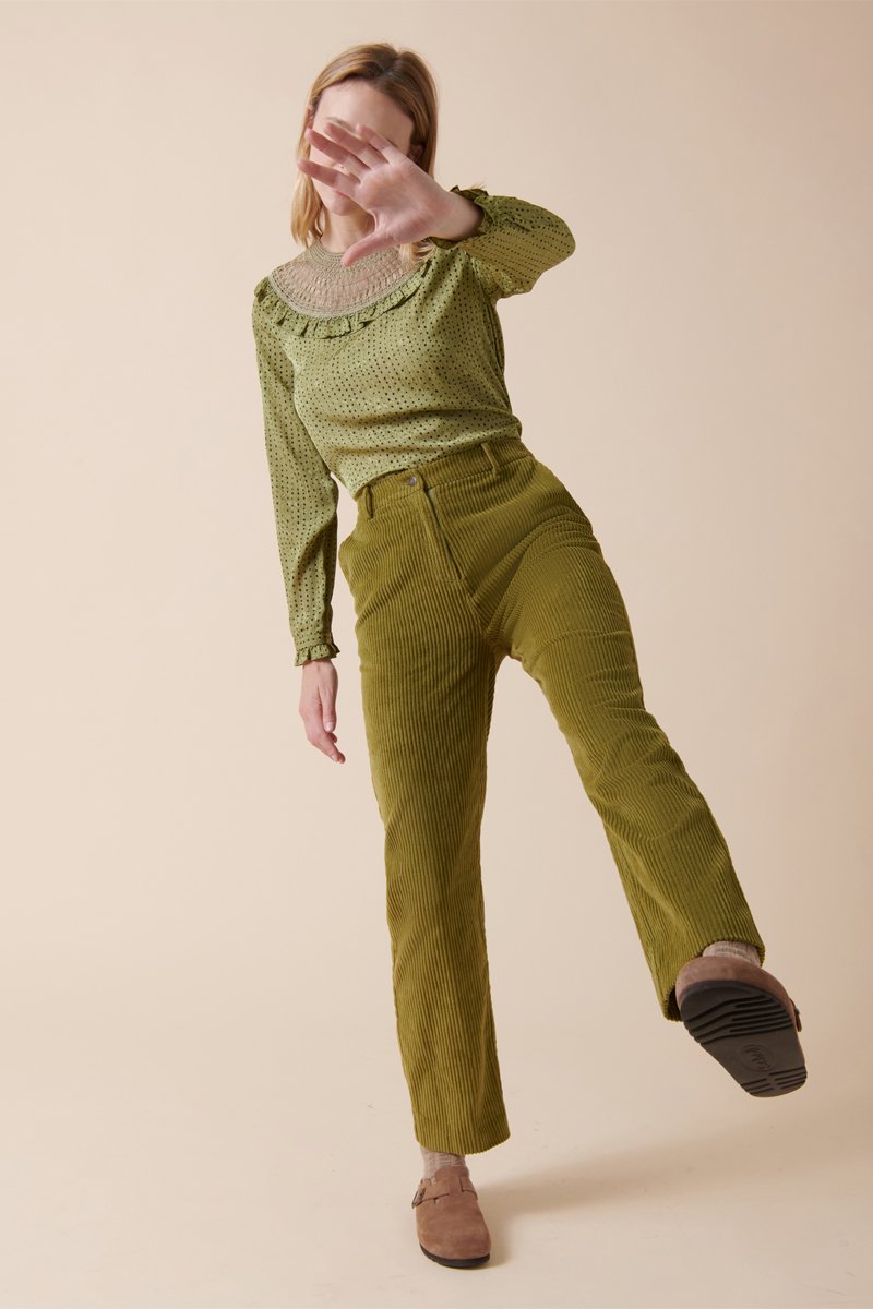 Pantalon En Velours Taille Haute Pyrex - Vert Olive