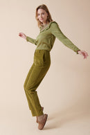Pantalon En Velours Taille Haute Pyrex - Vert Olive