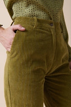 High-Waisted Velvet Trousers Pyrex - Olive Green