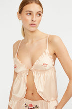 Caraco De Pyjama Satin With Embroidery - Beige - Stella Mccartney