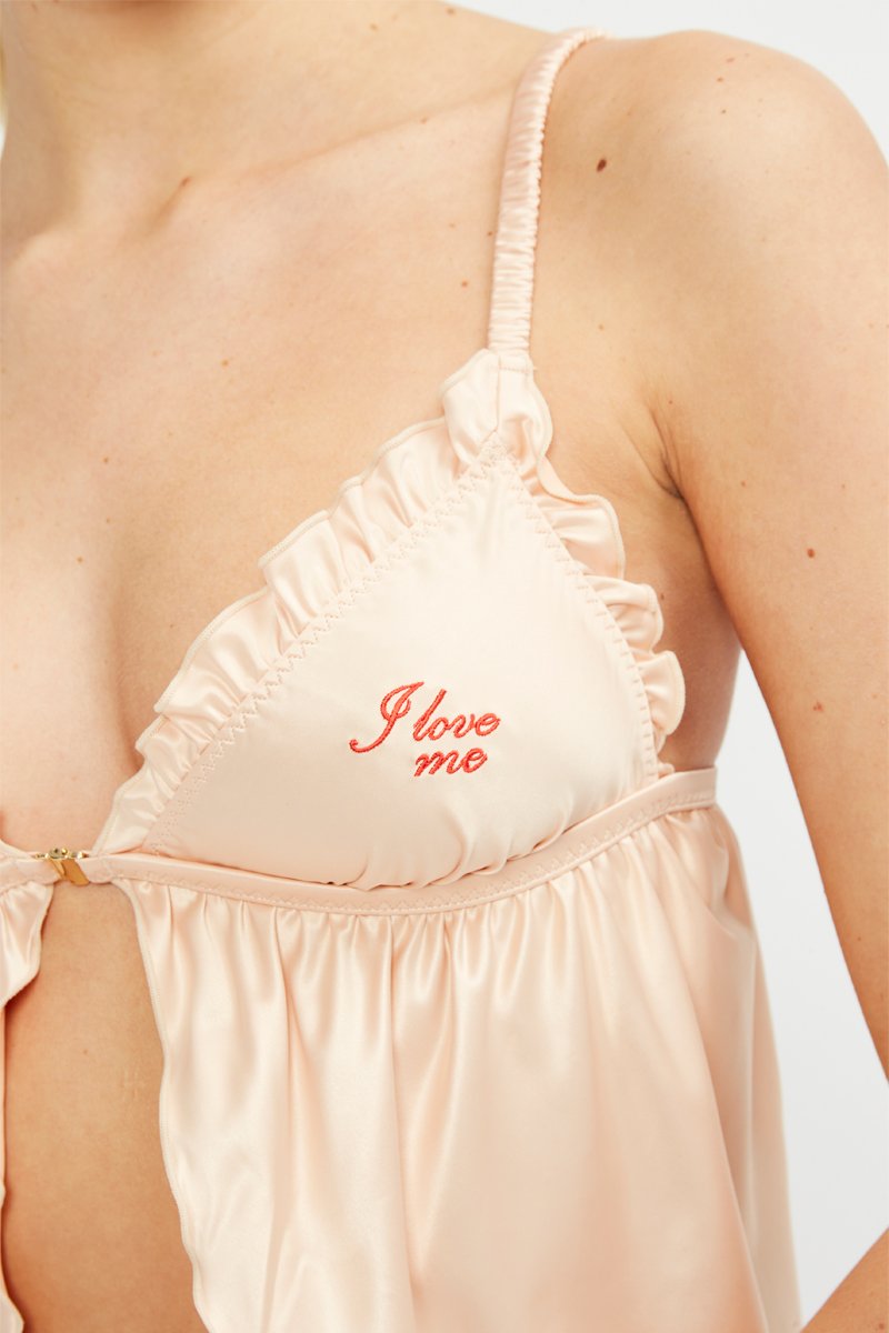 Caraco De Pyjama Satin With Embroidery - Beige - Stella Mccartney