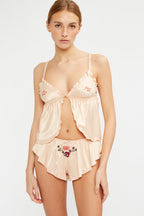 Caraco De Pyjama Satin With Embroidery - Beige - Stella Mccartney