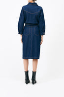 Vestido midi vaquero con escudo - Azul marino