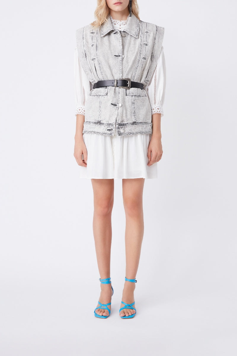 Domino Sleeveless Denim Jacket - Grey