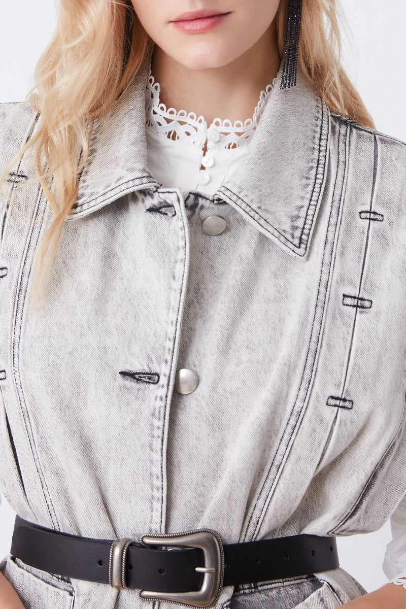 Domino Sleeveless Denim Jacket - Grey