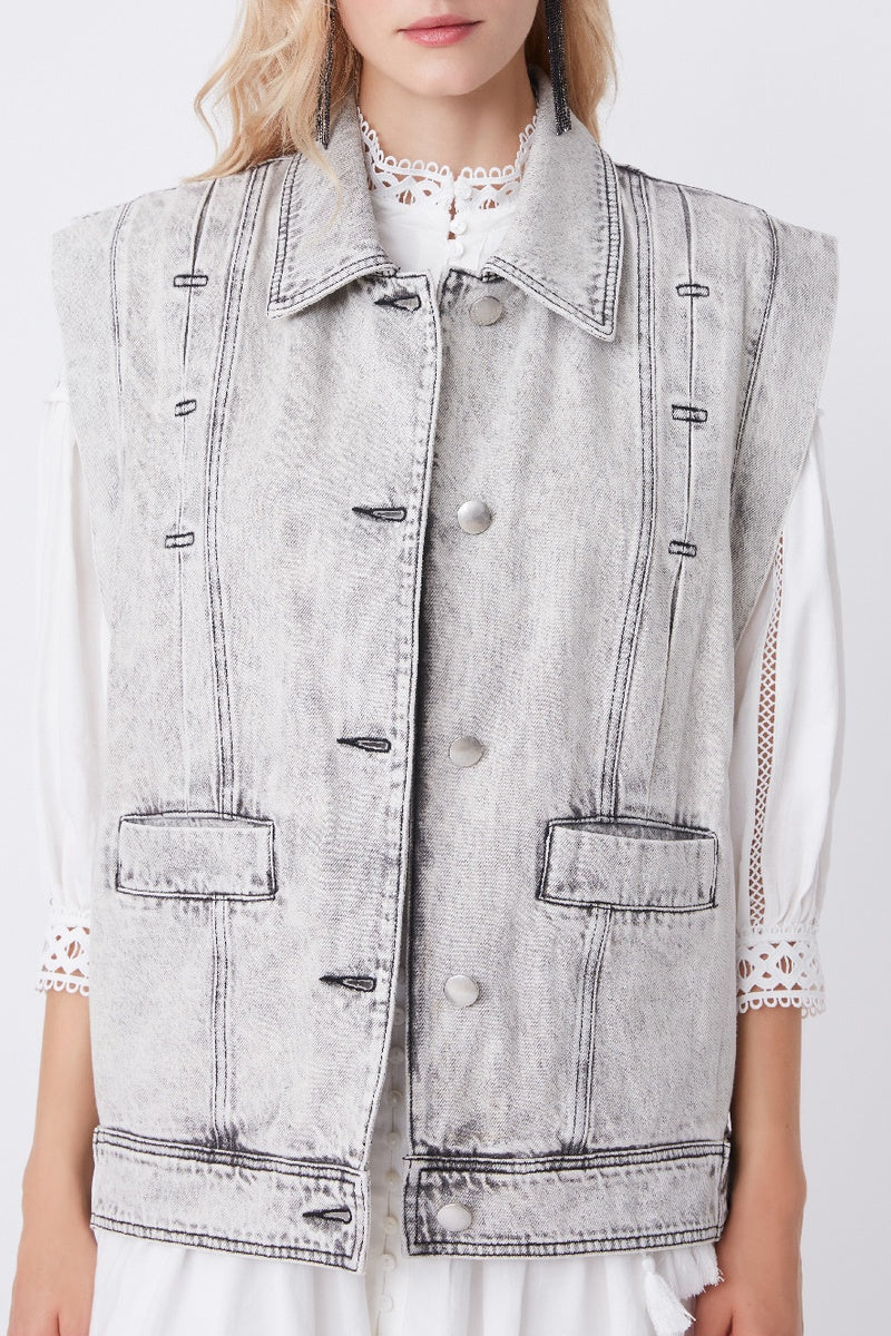 Domino Sleeveless Denim Jacket - Grey