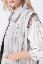 Domino Sleeveless Denim Jacket - Grey