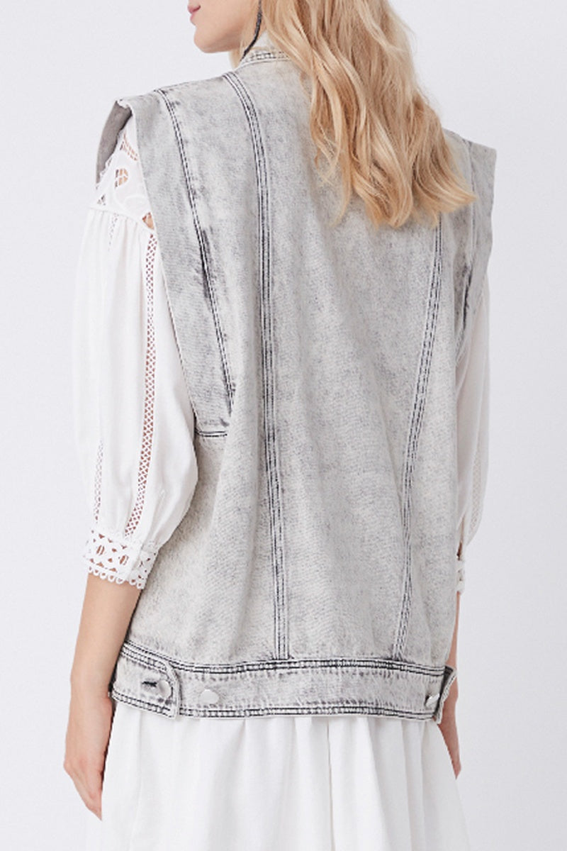Domino Sleeveless Denim Jacket - Grey