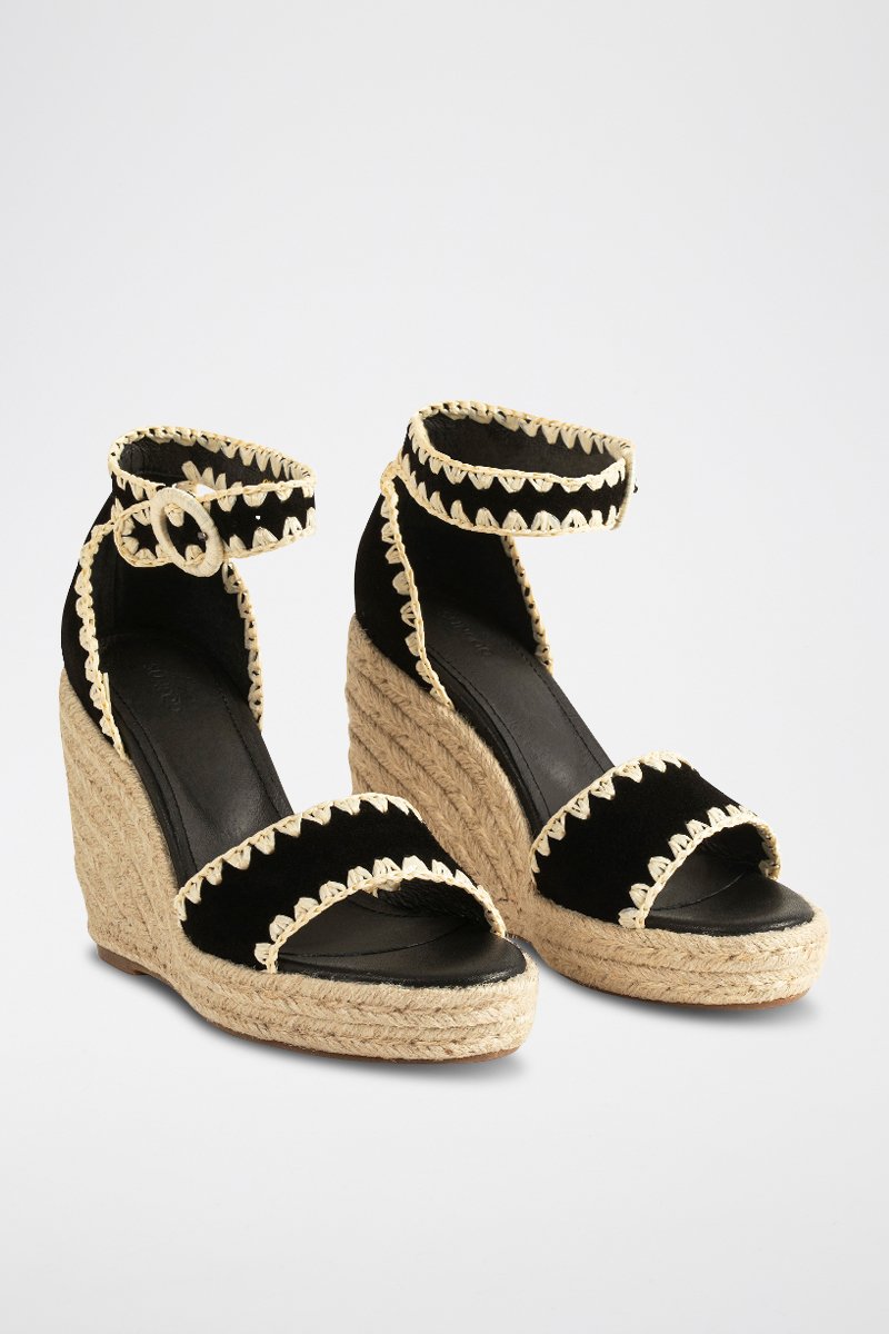 Sandalias Helies de piel con cuña - Negro