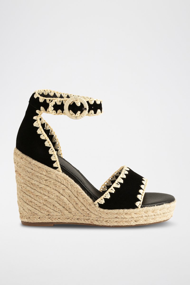 Sandalias Helies de piel con cuña - Negro