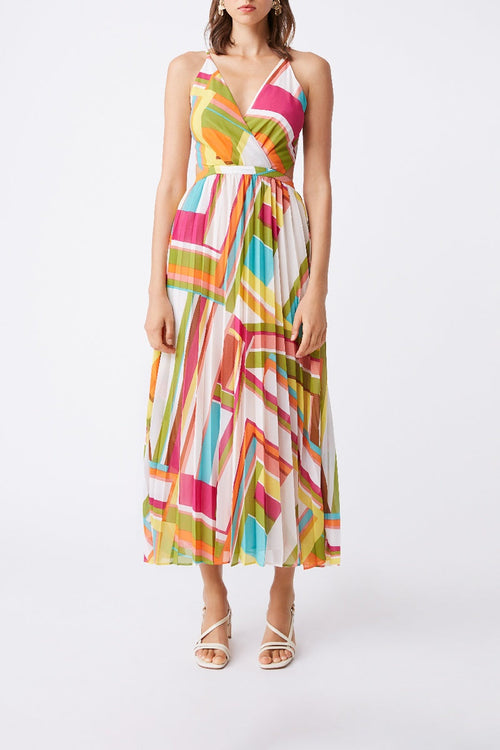 Robe Longue Cya - Vert Et Rose