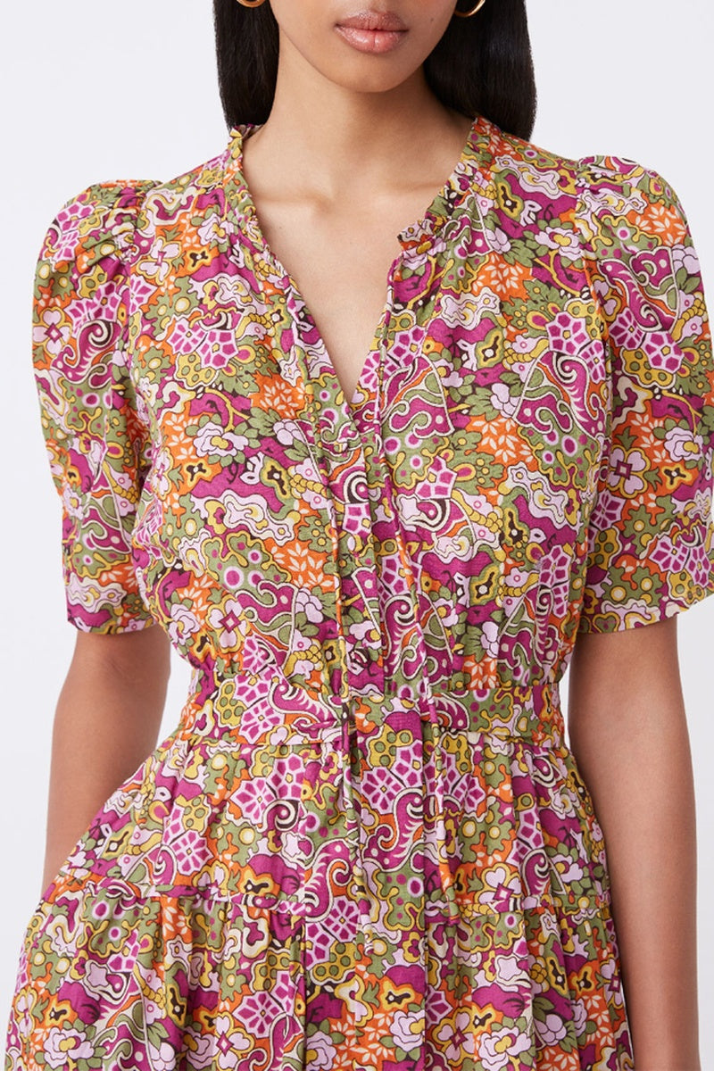 Vestido midi canela - Multicolor