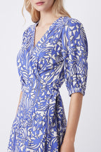 Cisse Linen Wrap Dress - Blue