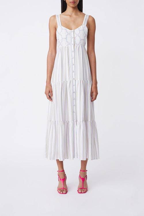 Charlote Long Linen Dress - Mauve And Ecru