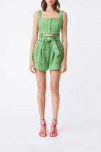 Bacem High-Waist Tweed Shorts - Green