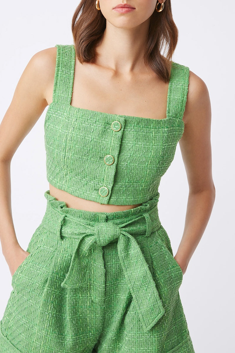 Bacem Shorts De Tweed De Talle Alto - Verde