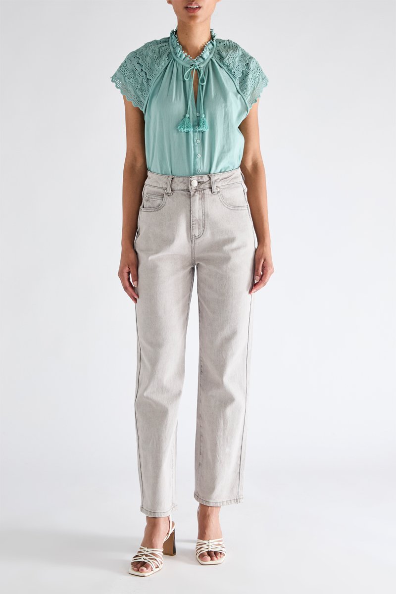 Vaqueros Ryan de talle alto - Gris