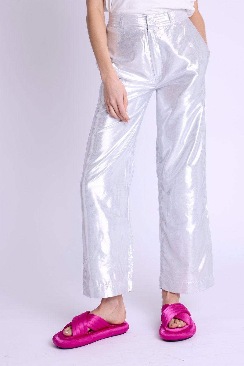 Berenice - Straight Metallic Trousers - Silvermetal