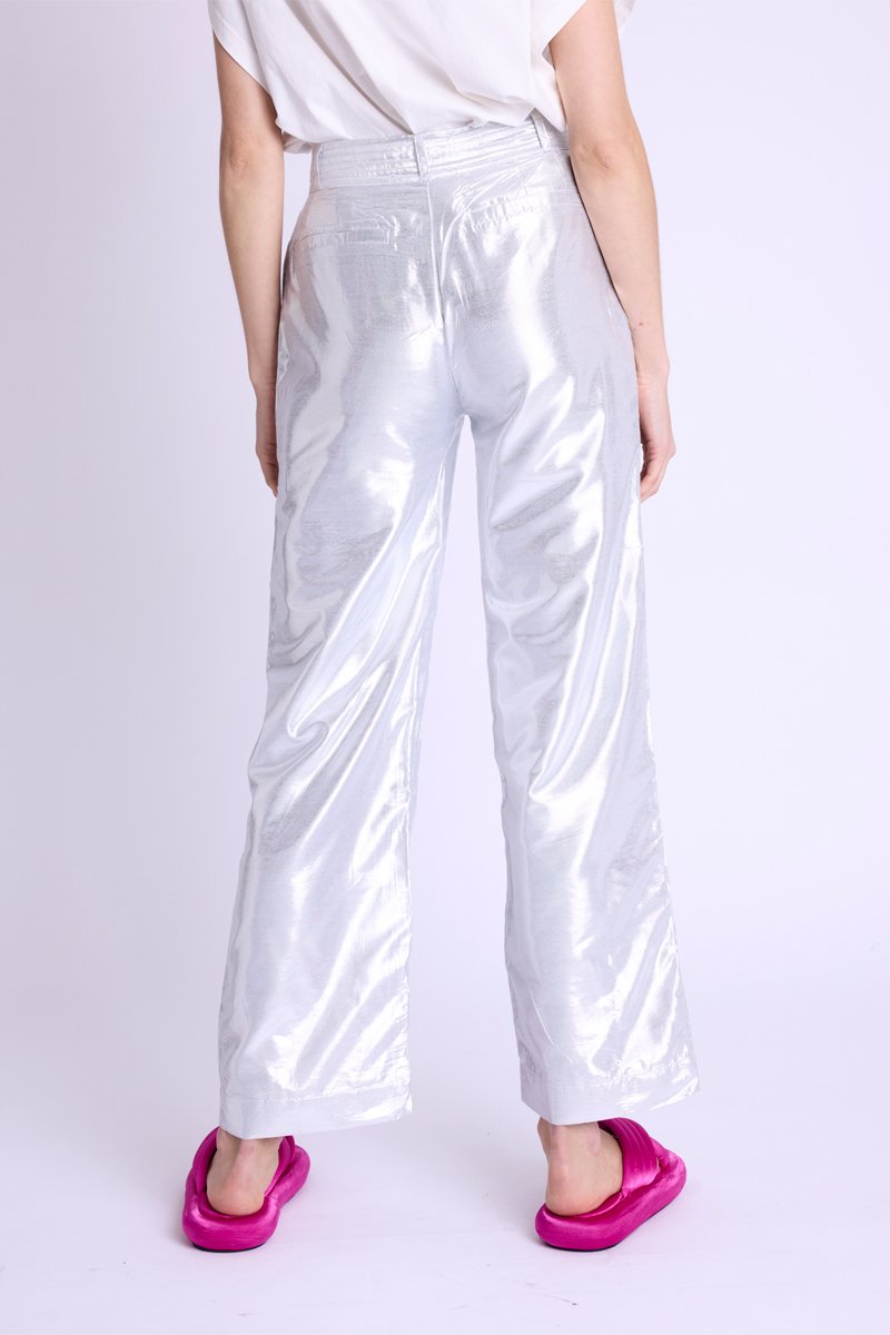 Berenice - Straight Metallic Trousers - Silvermetal
