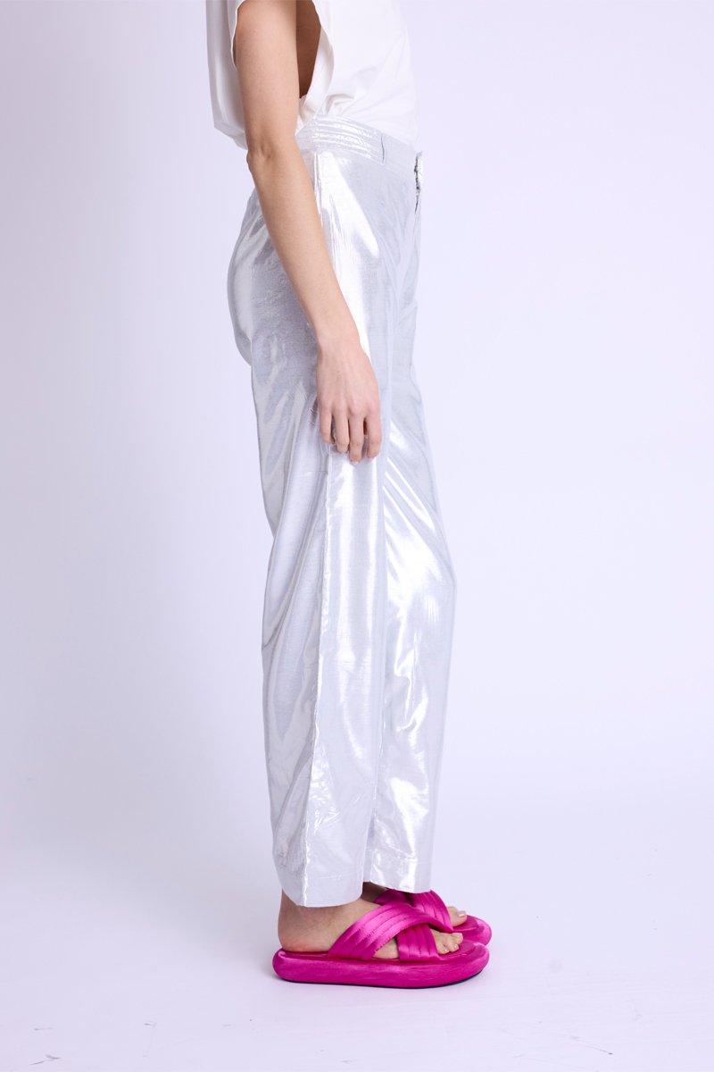 Berenice - Straight Metallic Trousers - Silvermetal