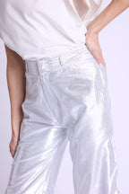 Berenice - Straight Metallic Trousers - Silvermetal