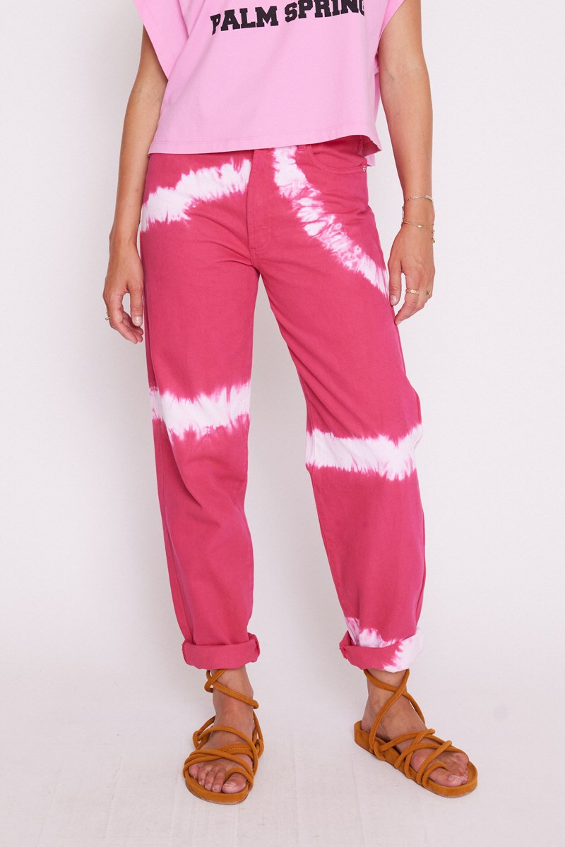 Berenice - Vaquero Recto Desgastado - Hologrammefuchsia