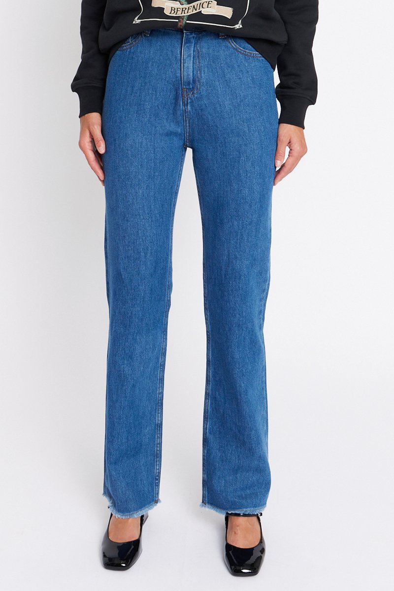 Vaqueros Rectos De Mezclilla - Denim Azul