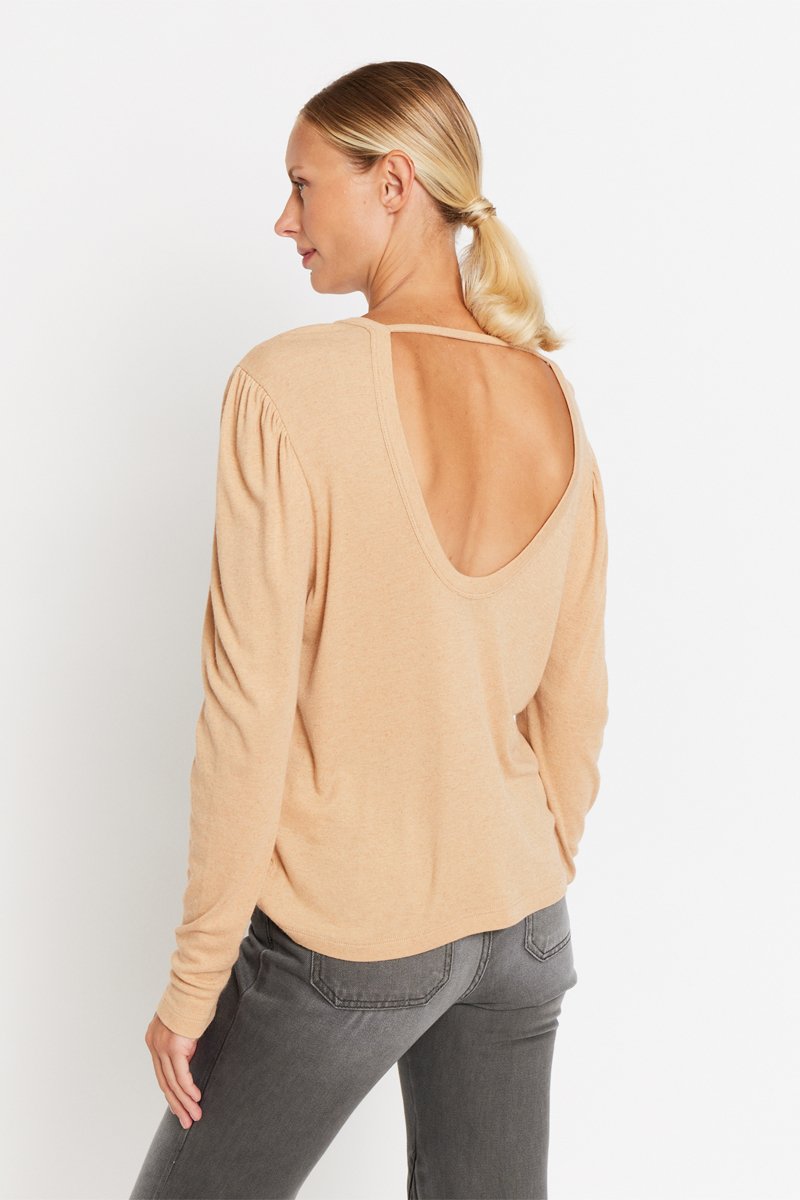 Camiseta Ml Con Cuello Redondo Sin Espalda - Camello