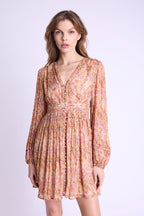 Berenice - Short V-Neck Dress with Front Buttons - Bloomflowerprint