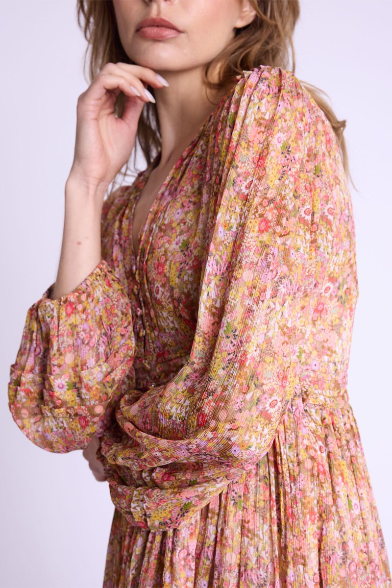 Berenice - Short V-Neck Dress with Front Buttons - Bloomflowerprint