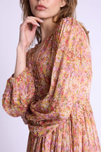 Berenice - Short V-Neck Dress with Front Buttons - Bloomflowerprint