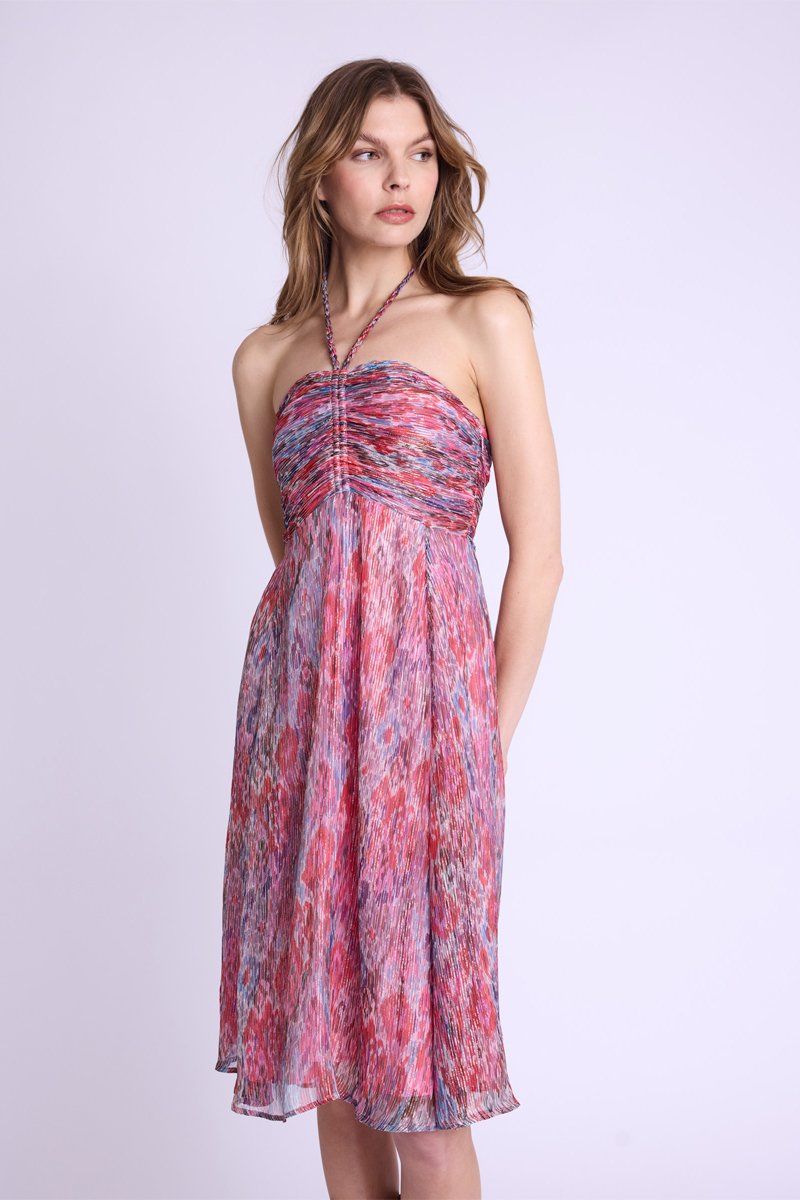 Berenice - Long Collarless Dress - Multicolurexprint