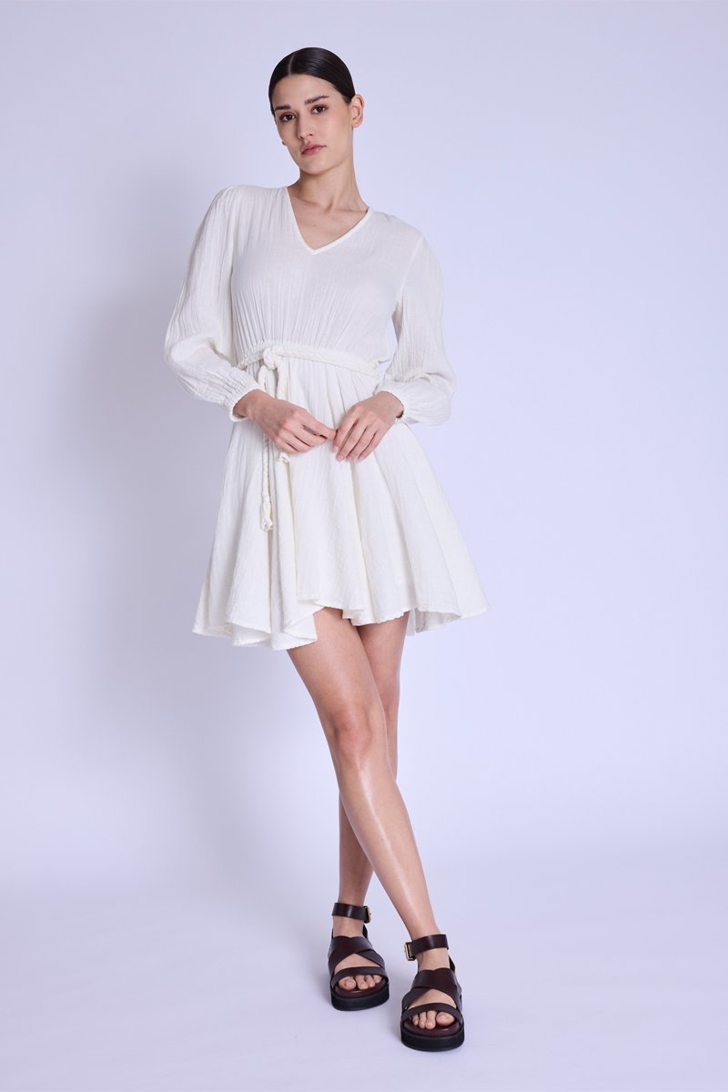 Robe Courte Col En V - Offwhite