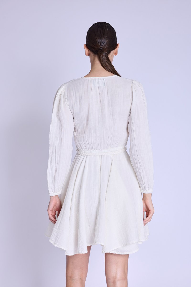 Robe Courte Col En V - Offwhite
