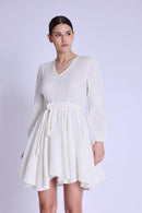 Robe Courte Col En V - Offwhite