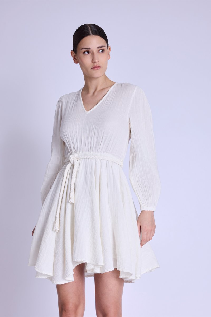 Robe Courte Col En V - Offwhite