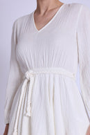 Robe Courte Col En V - Offwhite