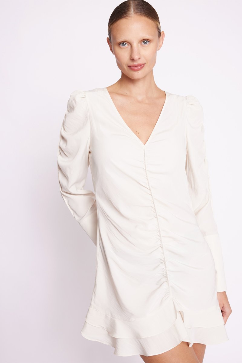 Berenice - Vestido Corto Fruncido - Beige