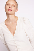 Berenice - Vestido Corto Fruncido - Beige
