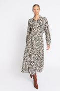 Berenice - Vestido Largo Cinturón Talle - Savana Print