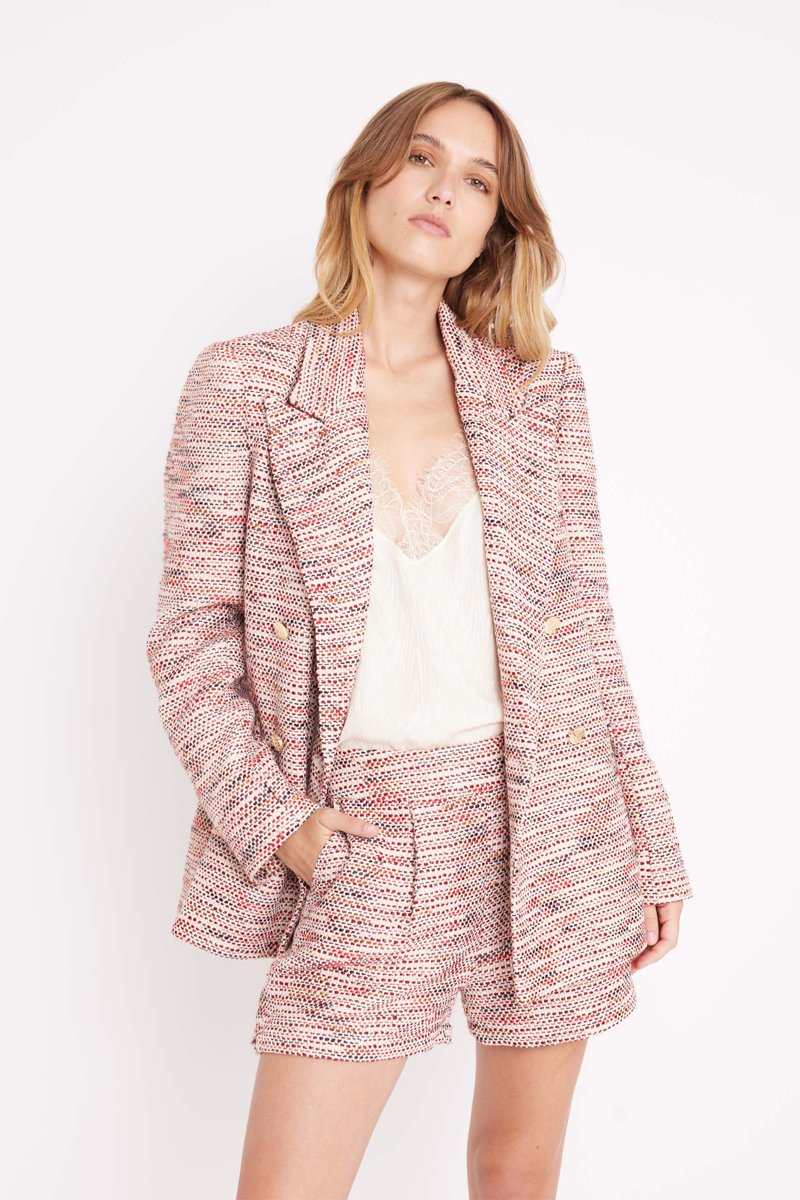 Short Taille Haute En Tweed - Red