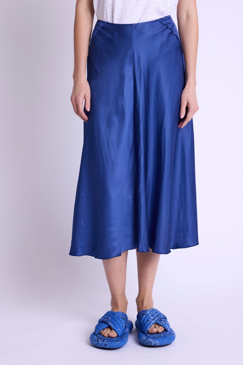 Long Elastic Waist Skirt - Blue