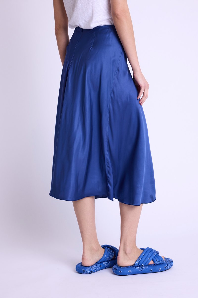 Long Elastic Waist Skirt - Blue