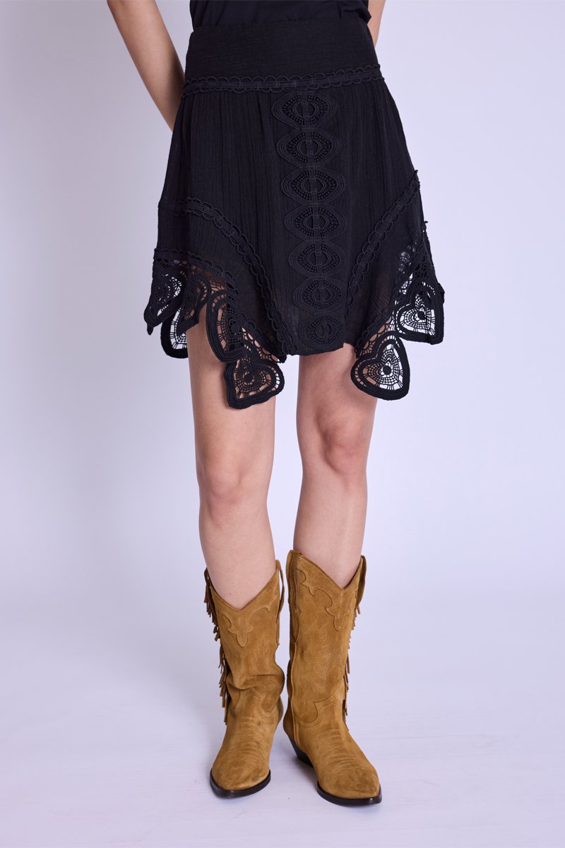 Falda con parte inferior de corazón de macramé - Negro