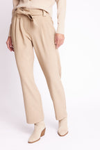 Berenice - Pleated Trousers with Belt - Beige
