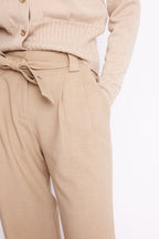 Berenice - Pleated Trousers with Belt - Beige