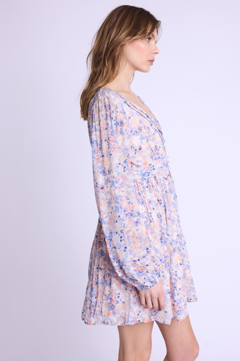 Berenice - Short Dress V-Neck Front Buttons - Gardenprint