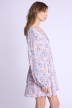 Berenice - Short Dress V-Neck Front Buttons - Gardenprint