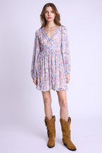 Berenice - Short Dress V-Neck Front Buttons - Gardenprint